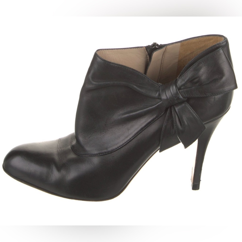 Valentino Garavani Black Leather Bow Accents High Heeled Ankle Booties Size 38